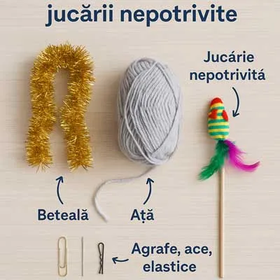 Pericole pentru pisici în apartament - jucării nepotrivite și obiecte mici