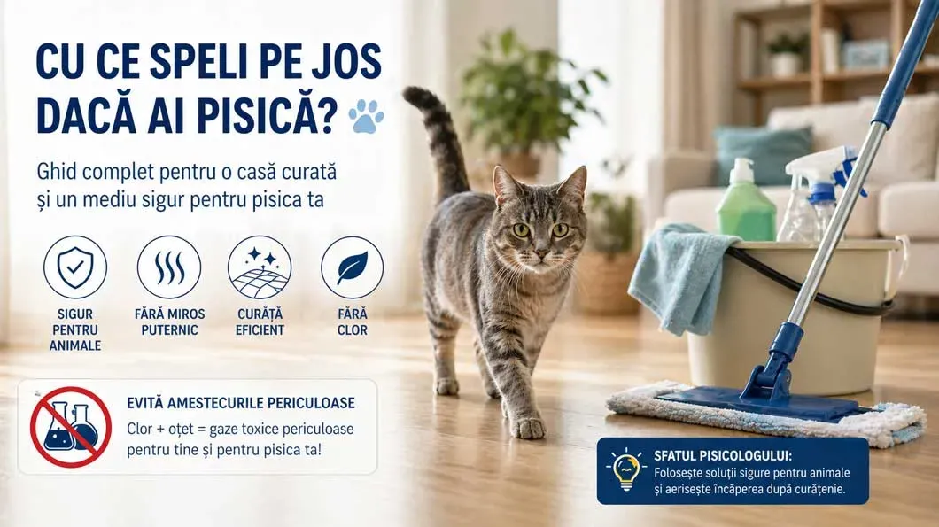 Cu ce speli pe jos dacă ai pisică – ghid curățenie sigură pentru pisici, fără clor și fără miros puternic