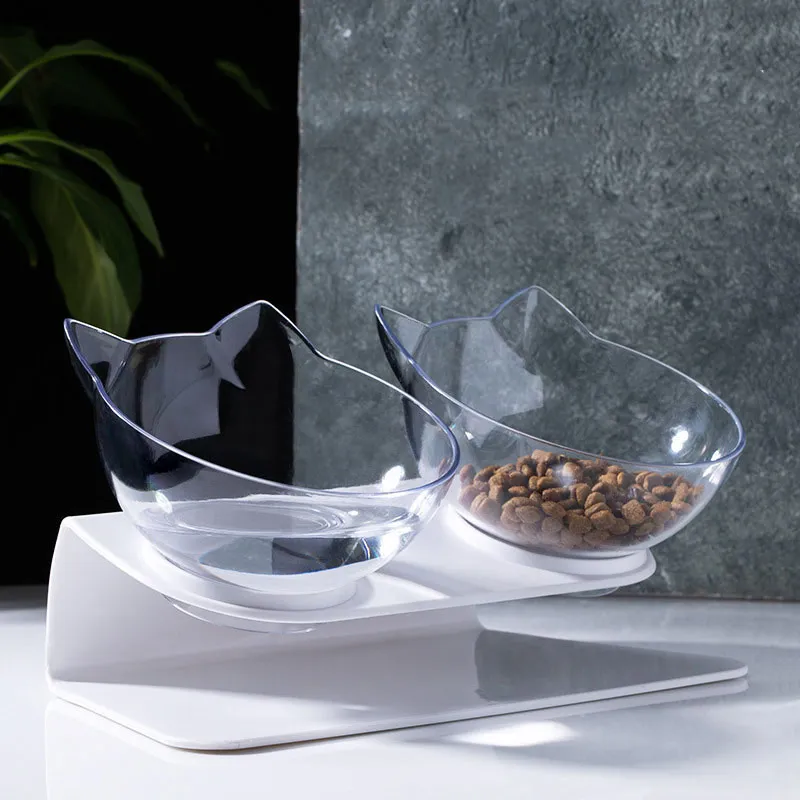 Set boluri pentru pisici Happy Meow, din plastic transparent non-toxic, cu înclinare de 15° și bază antiderapantă – confort și stabilitate la fiecare masă.