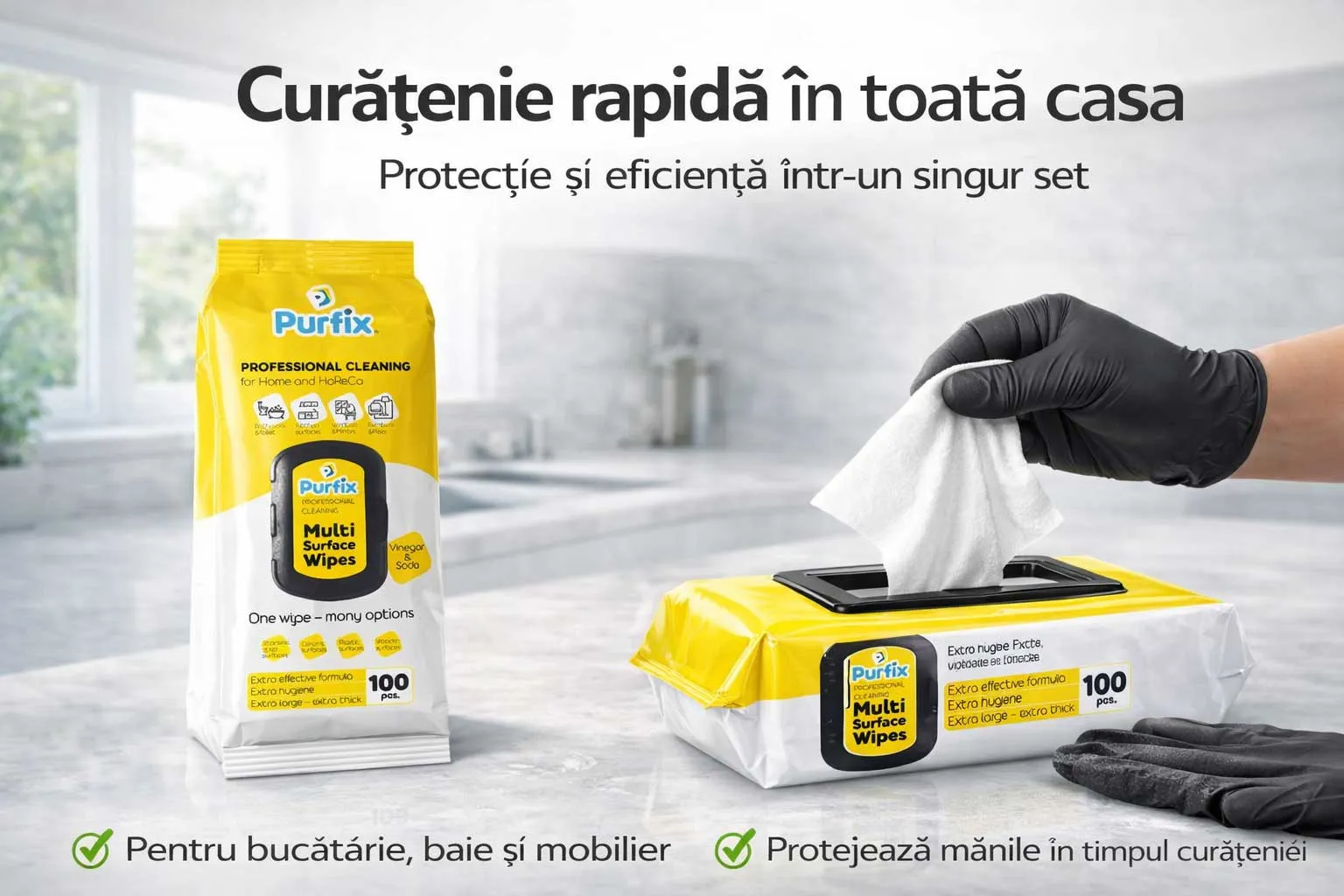 Servetele umede cu otet si bicarbonat Purfix, 100 bucati