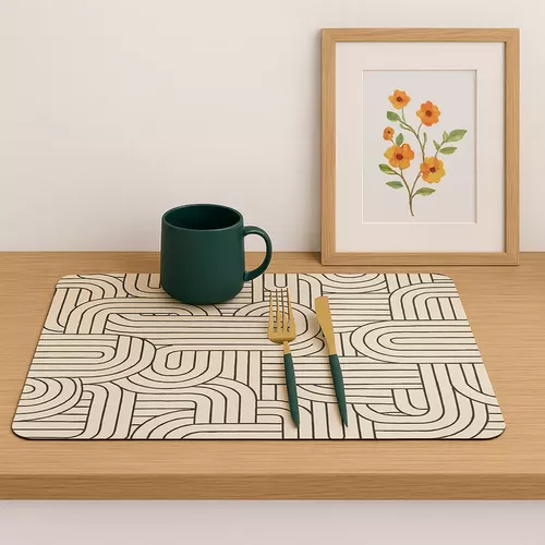 Covoraș absorbant pentru blat de bucătărie anti-alunecare, model geometric, Crem