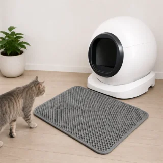 Covor pentru litieră automată Happy Meow, dublu strat, retine nisipul, 60x40 cm, gri