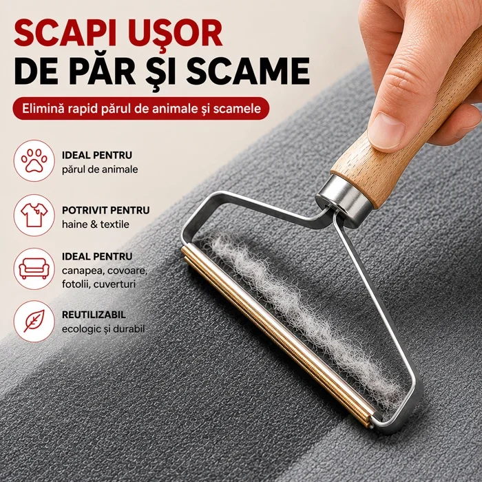 Dispozitiv pentru îndepărtarea părului de pisică și câine de pe textile, 13×16 cm