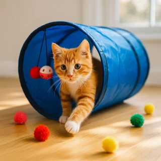 Tunel de joacă pentru pisici Happy Meow, Pliabil, Albastru