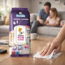 Șervețele umede Purfix 4in1 utilizate pentru curățarea rapidă a suprafețelor din locuință