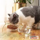 boluri de sticlă pentru pisici Happy Meow cu suport auriu