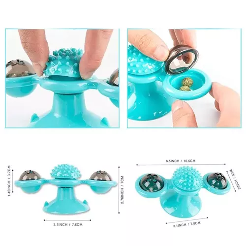 Jucărie pentru pisici, Spinner cu senzor de mișcare, lumină LED, biluță de catnip, turcoaz