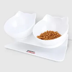 Set 2 boluri pentru pisici Happy Meow, înclinare de 15 grade, alb, 350ml