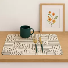 Covoraș absorbant pentru blat de bucătărie anti-alunecare, model geometric, Crem