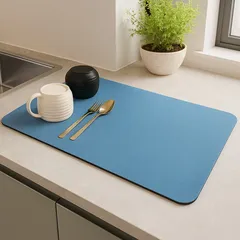 Covoraș absorbant anti-alunecare pentru blat de bucătărie, 30x40 cm, diatomit, cu suport din cauciuc, Albastru