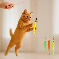 Jucărie interactivă pentru pisici Viermișorul Atractiv Happy Meow cu 2 rezerve, diferite culori