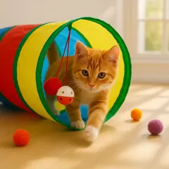 Tunel de joacă pentru pisici Happy Meow, Pliabil, Multicolor