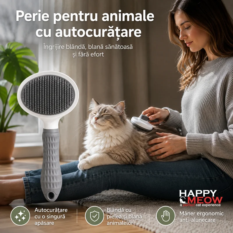 Perie practică pentru &icirc;ngrijirea blănii și reducerea părului din casă