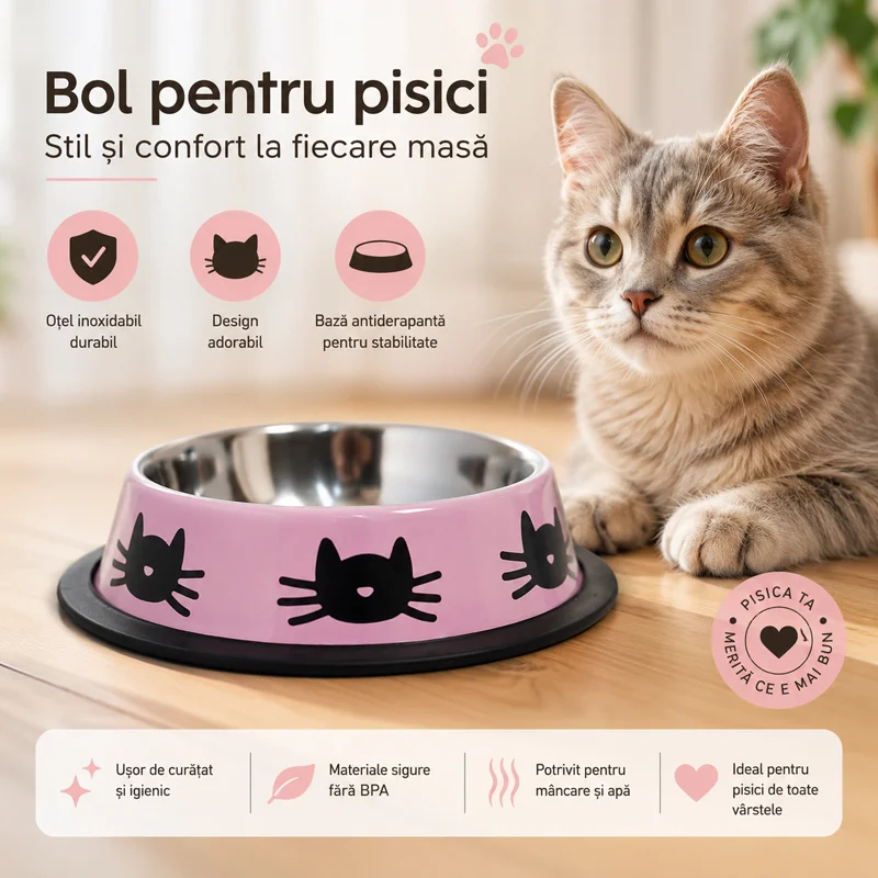 Bol pentru pisici din oțel inoxidabil