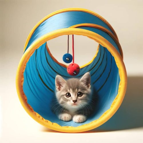 Tunel de joaca pentru pisici, pliabil, cu jucarii atasate